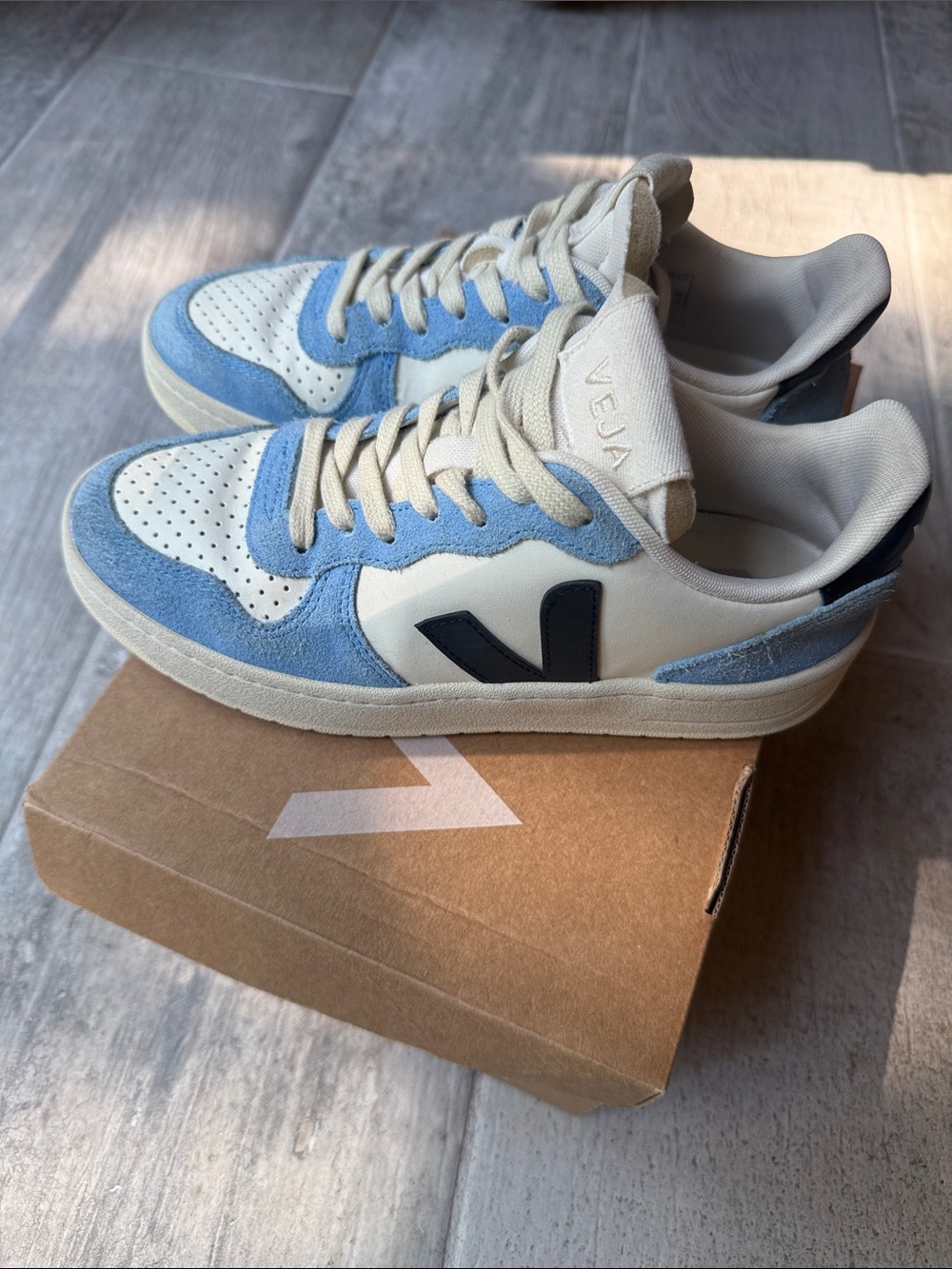 Veja Women's Sneakers in Light Blue, White and Black V Logo